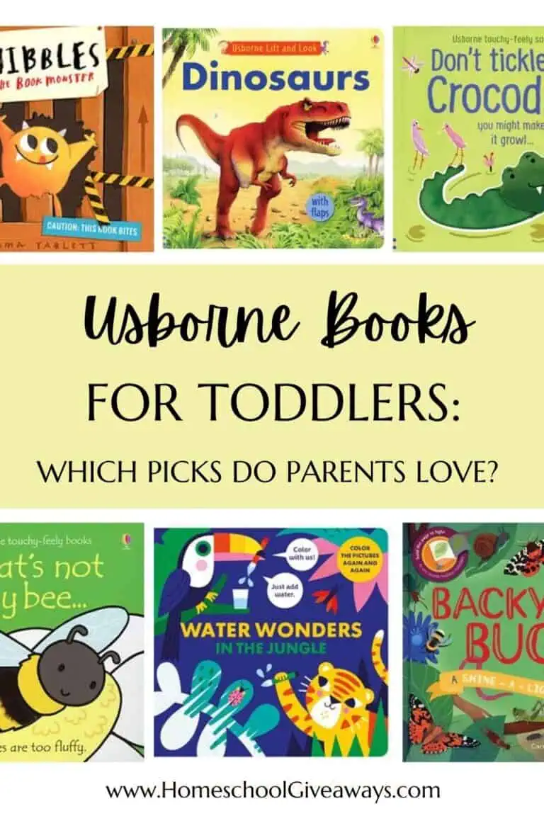 Covers of 6 Usborne books for toddlers - featuring a crocodile, dinosaur, bee, bugs, tiger, bird, and monster - with the title 'Usborne Books for Toddlers: Which Picks Do Parents Love?