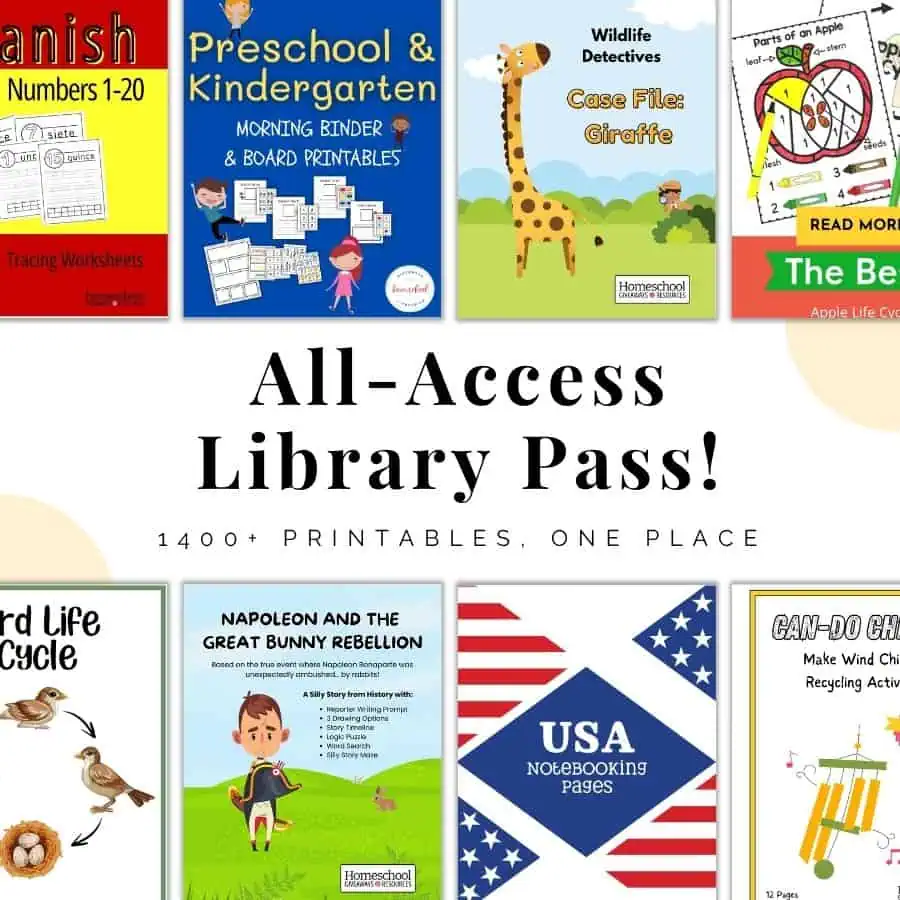 all access library pass with images of printables in the library