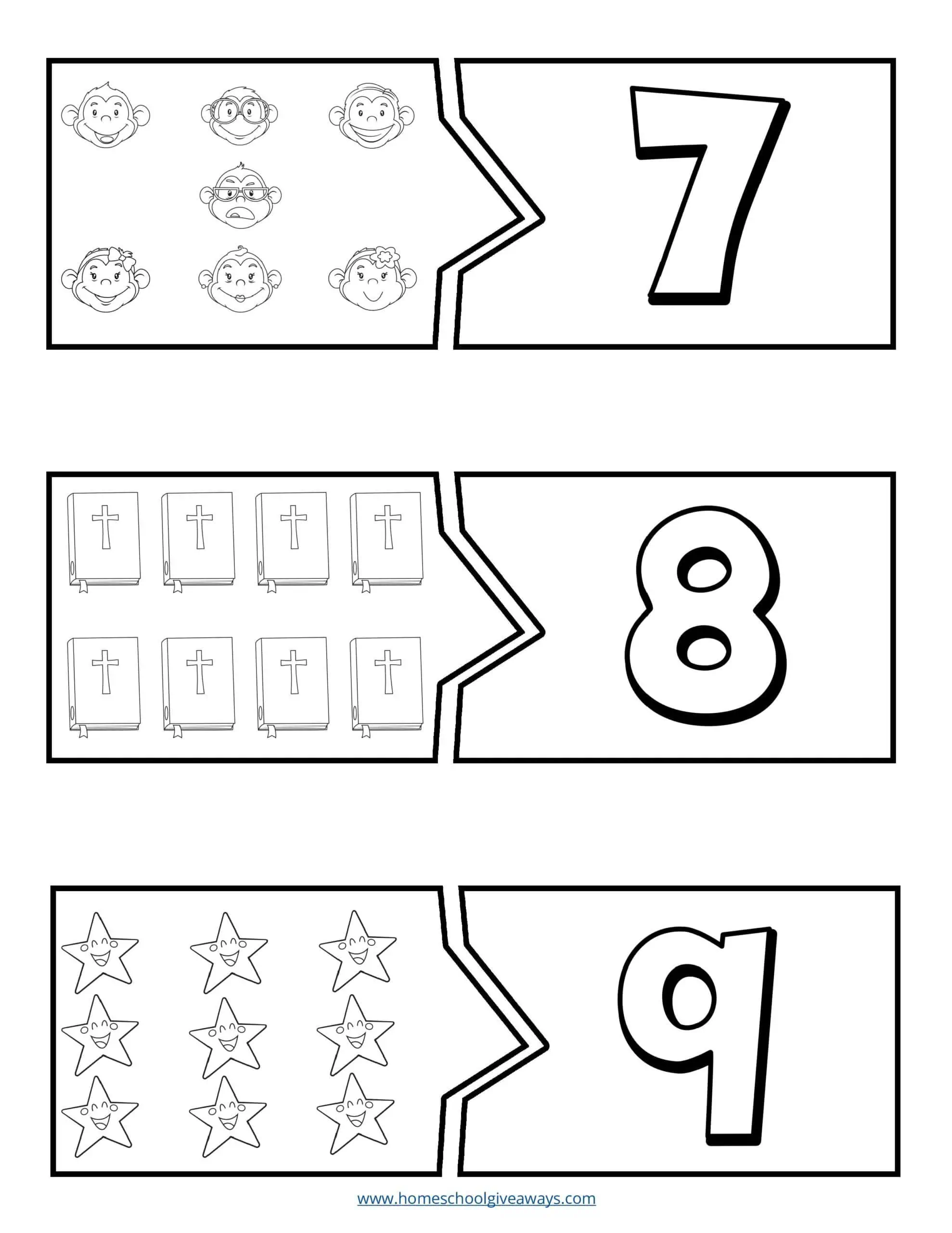 number 7 cut & match cards with monkeys