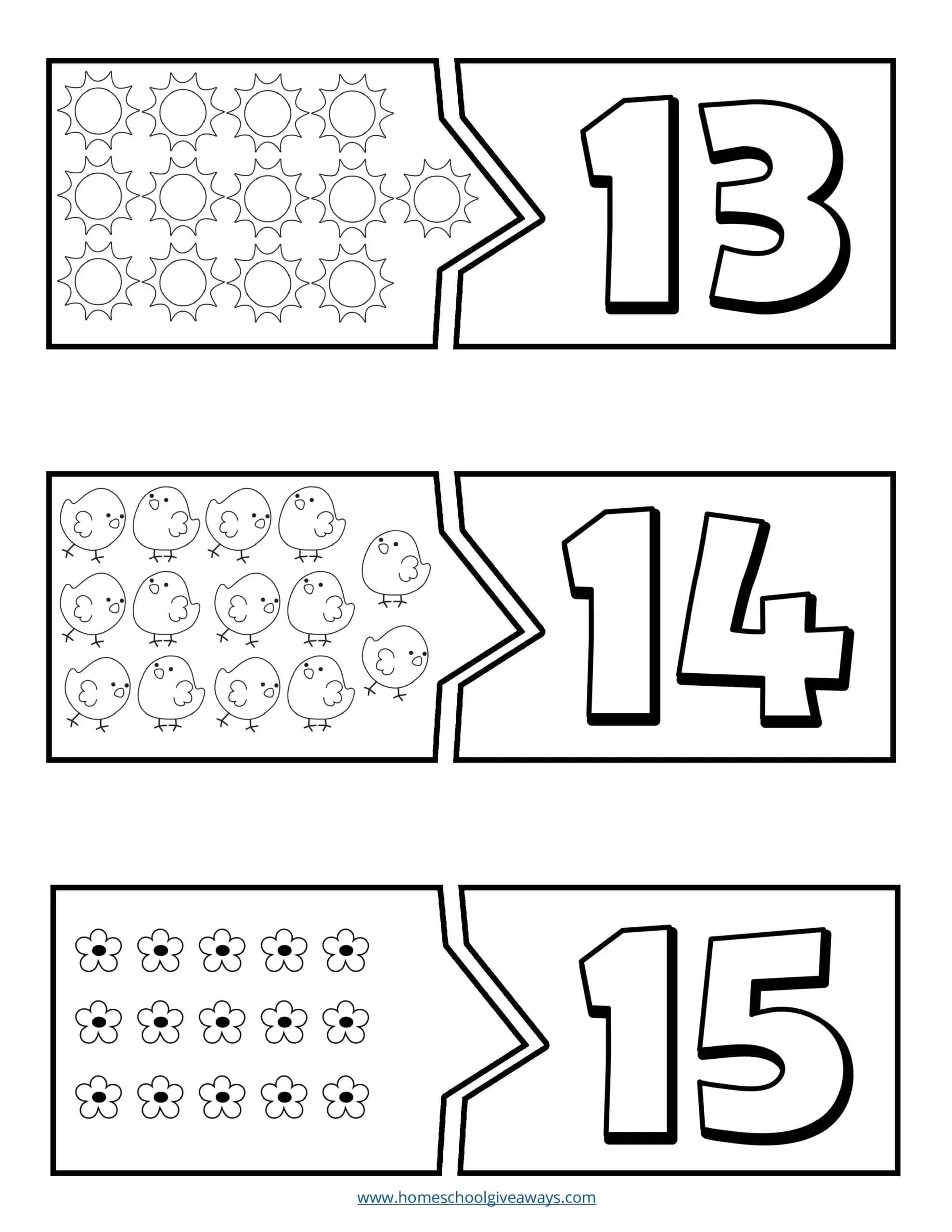 Flowers Cut & Match Number Cards with 15 flowers