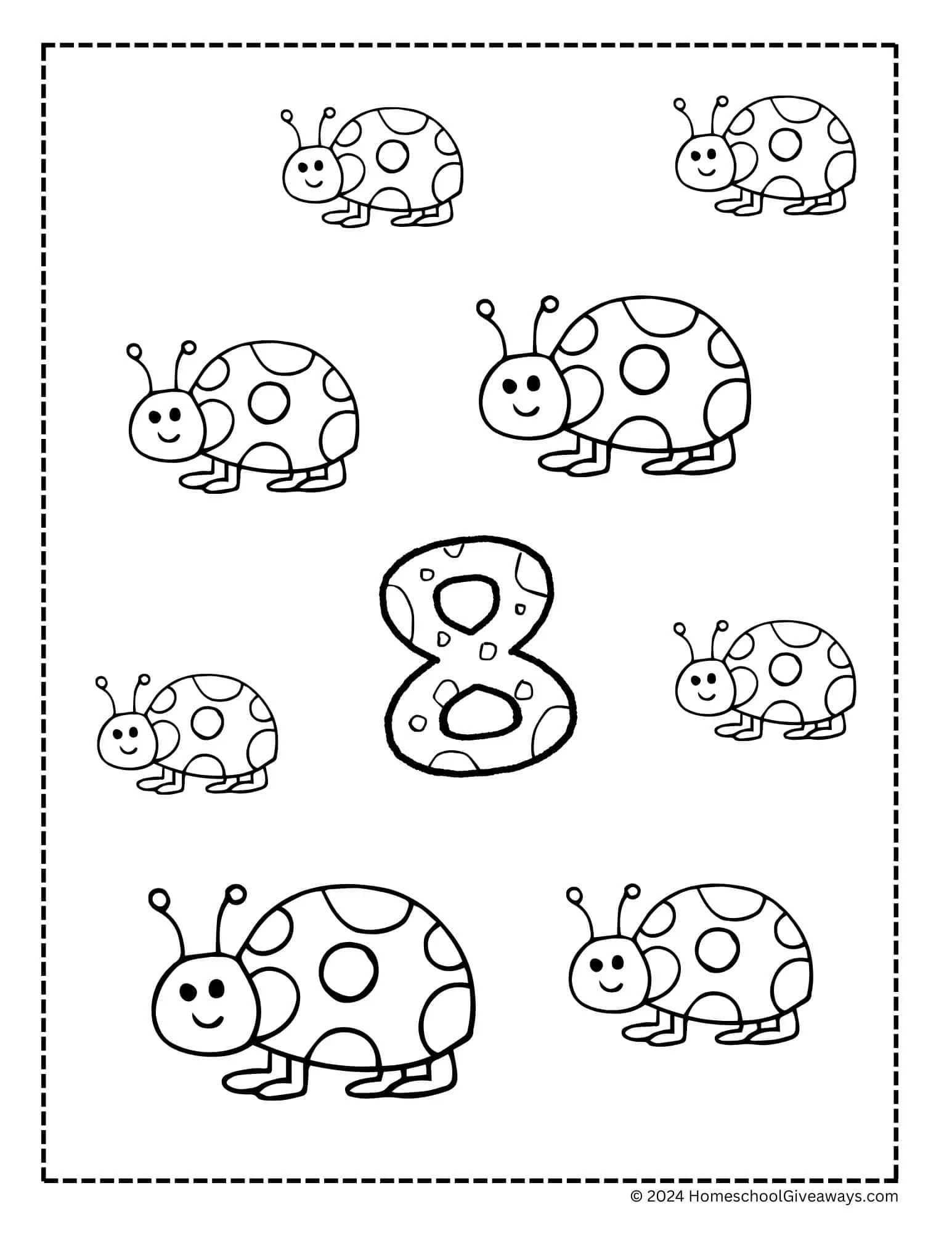number 8 ladybug coloring page 